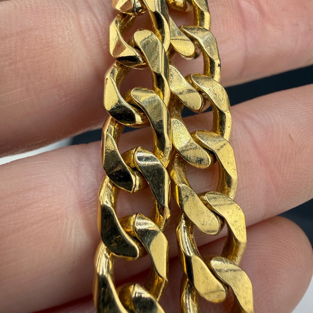 Vintage Gold Tone Curb Link Chain Necklace Flat Chunky 27in